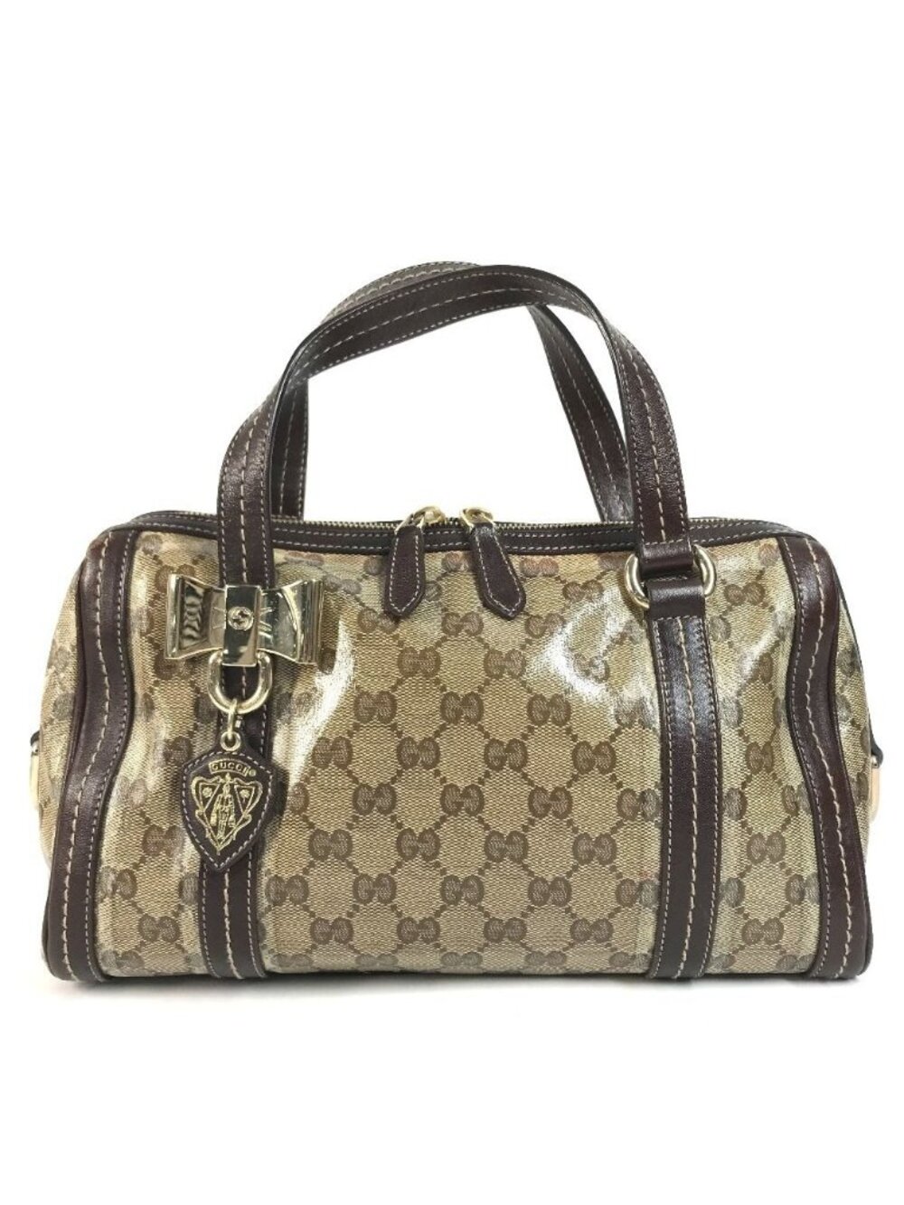 Gucci Handbag GG Logo Crystal Leather Beige